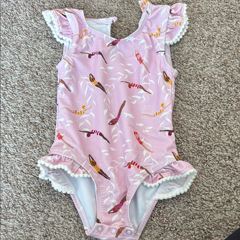 Pink Ruffled Baby Swimsuit with Fish Print